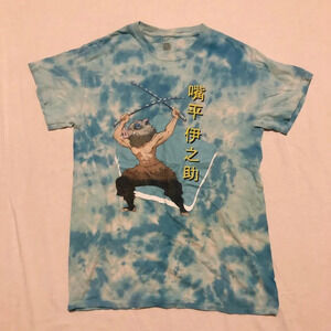 Demon Slayer Inosuke Anime Blue Tie  Dye Tshirt Womens Size Small Shirt